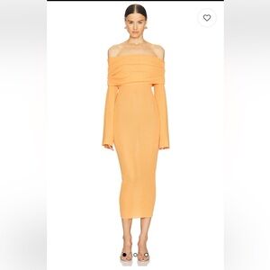 SER.O.YA Off-Shoulder Long Sleeve Orange Dress Tellulah Midi color Papaya